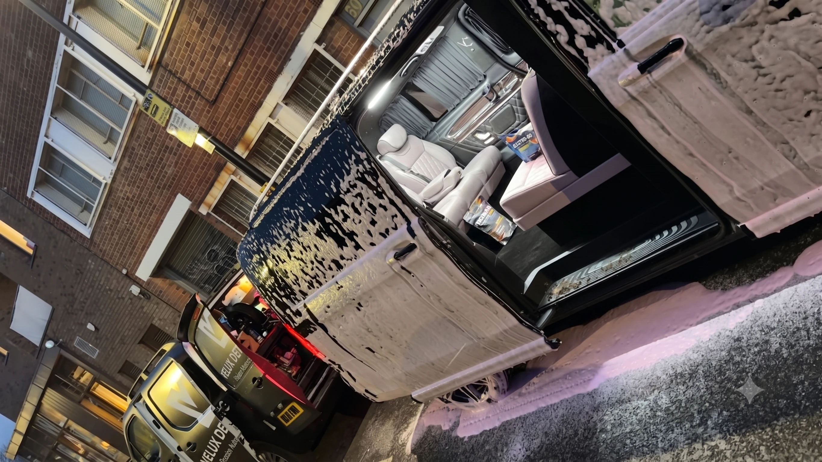 Before — Mercedes V-Class covered in snow foam during a full valet by Velux Detailing
